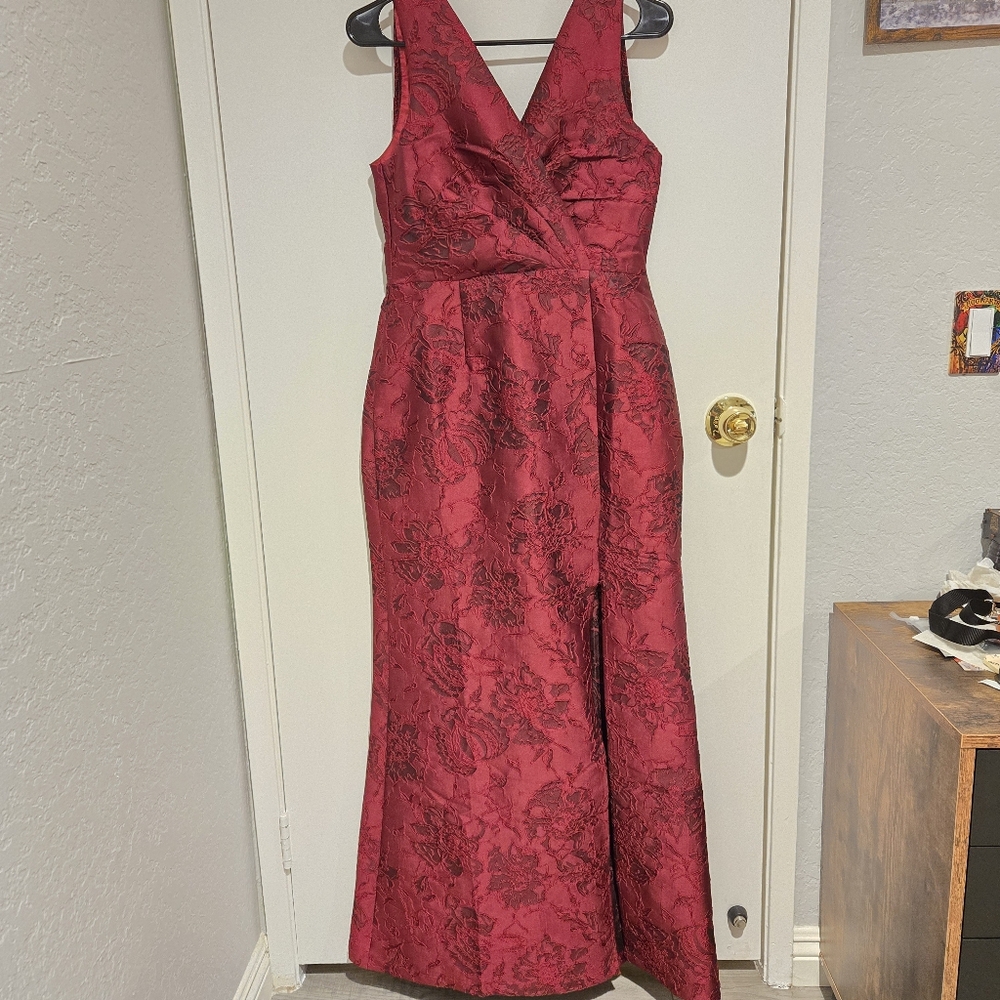 Red Silk Slit Dress